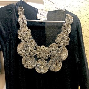 Pink Rose medium gray cotton top with swirled designs